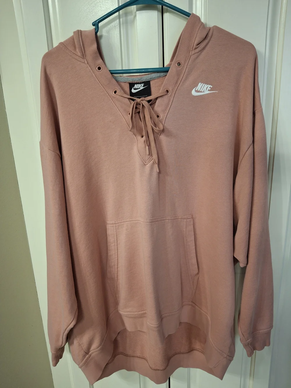 Nike Women's Pink Lace-Up Hoodie Sweatshirt